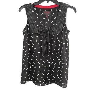 Minnie Mouse Disney black polka dot bow collared sleeveless blouse top womens XS